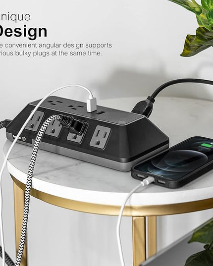 GE UltraPro Adapt 10-Outlet Surge Protector with USB Ports, 2 USB-A Ports, 2.4A, 12W, 4ft Braided Cord Power Strip Surge Protector, 3540 Joules, Black, 73775