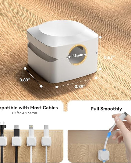 Rotatable Cord Organizer, Enhanced Spring Cable Clips, Strong Adhesive Cable Management, Desk Cord Holder for Nightstand, Office Accessories and Car (4 White + 4 Black)