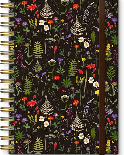 Spiral Journal Notebook, A5 Cute Notebooks for Women Men, College Ruled Hardcover Notebook for Work & Note Taking, 60 Pages Double-Wire Journals for Writing, Cute Boho Flowers