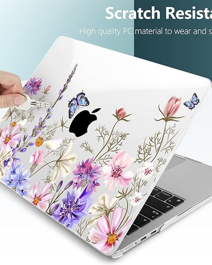 DONGKE for M4 MacBook Air 13.6 Inch Case 2025 2024 2023 2022 Model A3240 A3113 A2681 M3 M2 Chip, Plastic Hard Shell Case Cover with Touch ID for MacBook Air 13 Inch M4 - Butterfly Floral