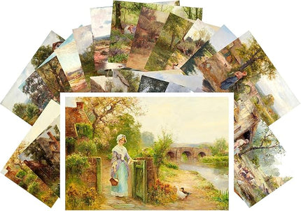 PIXILUV Vintage PostCards 24 pcs Rural Life Pastoral Country Landscapes Vintage Painting
