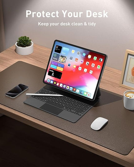 Aothia Leather Desk Pad Protector, Large Mouse Pad, Office Mat, Non-Slip PU Leather Blotter, Laptop Desk Pad, Waterproof Writing Pad for Office and Home (Coffee, 23.6" x 13.7")
