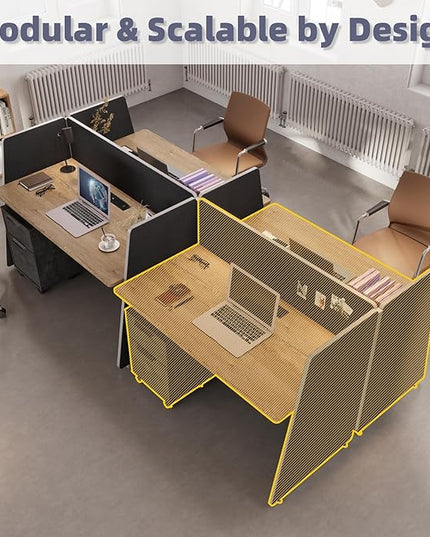 2-Person Modular Cubicle Workstation with Privacy Panels & Built-in Power & USB | Includes Mobile Drawer Cabinets | Space-Saving Layout for Startups & Modern Offices (Black, 1 desk for 2 person)