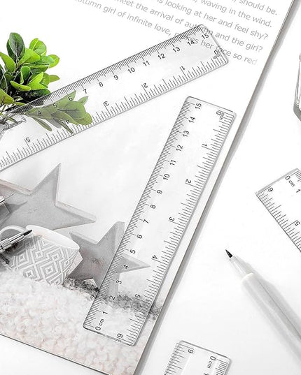 32 Pack 6 Inch Mini Rulers Bulk Plastic Small Rulers with Inches and Centimeters, Drafting Measuring Tool Set for Classroom Kids Student School Office Supplies(6 Inch,Clear)