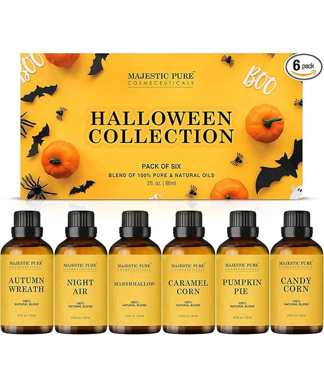 MAJESTIC PURE Essential Oil Blends Gift Set, 100% Pure & Natural Halloween Collection - Autumn Wreath, Pumpkin Pie, Candy Corn, Marshmallow, Night Air, Caramel Corn - 2 Fl oz