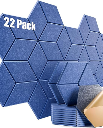 22 Pack Self-Adhesive Acoustic Panels 12" X 10" X 0.4" - Sound Proof Foam Panels with High Density, Y-Lined Design, Flame Resistant, Absorb Noise and Eliminate Echoes(Sky Blue)