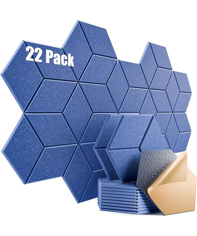 22 Pack Self-Adhesive Acoustic Panels 12" X 10" X 0.4" - Sound Proof Foam Panels with High Density, Y-Lined Design, Flame Resistant, Absorb Noise and Eliminate Echoes(Sky Blue)