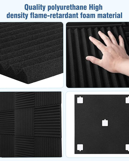 52 Pack Acoustic Panels 1 X 12 X 12 Inches - Studio Foam Wedges High Density Panel Soundproof Foam for Walls - Home Office