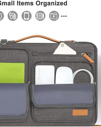 MOSISO 360 Protective Laptop Shoulder Bag,15-15.6 inch Computer Bags Compatible with MacBook Pro 16 inch, HP, Dell, Lenovo, Asus Notebook,Side Open Messenger Bag with 4 Zipper Pockets, Taupe Gray