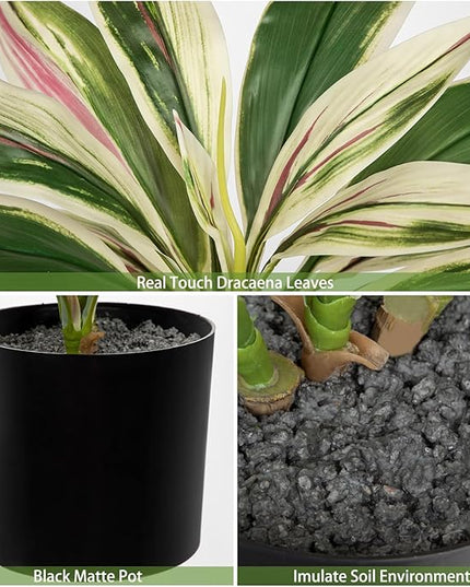 Oairse Artificial Plants Indoor with Pot, 18" Fake Potted Plants Medium Artificial Dracaena Plant in Black Pot Faux Tropical Plants for Bathroom Living Room Office Desk Shelf Decor
