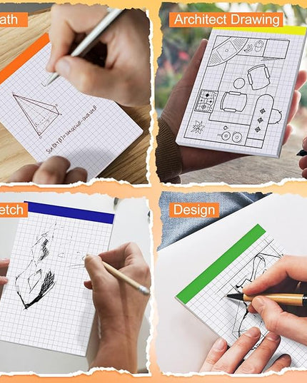 Tenceur 8 Pack Grid Paper Pad 4 x 6 Inch Graph Paper Pad, Graft Paper 30 Sheets Graph Ruled Grid Pad Notebook Notepads Memo Pads Math Grid Note Pad Scratch Pads Assorted Colors(5 Squares Per Inch)