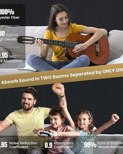 5 Pack Acoustic Panels, 48 x 24x 0.4 Inch Sound Proof Panels for Walls, Premium Wall Sound Absorbing Panels, Decorative Sound Dampening Panels for Media Room, Office and Studio,Black