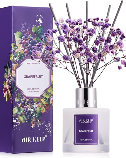 Airkeep Reed Diffuser Set,3.38 fl oz (100 ml) - Grapefruit Lemon Oil Diffusers with 8 Reed Sticks,Home Fragrance Reed Diffuser for Bathroom Shelf Decor