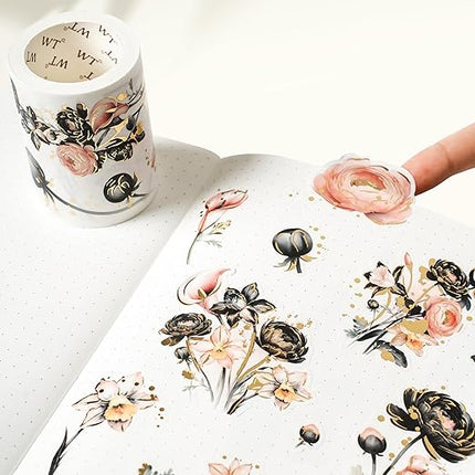 WT Auric Rose Gilded Washi Tape Sticker Set, 3 Rolls, Original Vintage Floral Decorative Masking Tape with Gold Foil, Wide Tape for Journaling, Scrapbooking, Planner, DIY Crafts & Wrapping