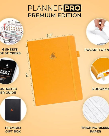 Clever Fox Planner Pro Premium – Luxurious Weekly & Monthly Planner with Budget Organizer for Productivity & Goals, Undated, A4 (Amber Yellow)