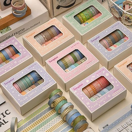 Songdao 20 Rolls Basic Washi Tape Set Japanese Arts Adhesive Tapes Simple Patterns Decorative Masking Tape Sets for Craft, Kids, Scrapbook, DIY, Gift Wrapping (Style One)