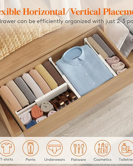 Lifewit 24 Pack Drawer Dividers 4" High, 11-17" Adjustable Dresser Drawer Organizers for Clothes, Expandable Dresser Separators in Bedroom/Bathroom/Kitchen/Vanity/Office Organization and Storage,Beige