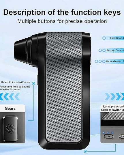 SDFM Compressed Air Duster, 125000RPM Electric Air Duster with Brushless Motor, Contains Multiple nozzles, for Cleaning Keyboard & PC. 3 Adjustable Gears, Rechargeable mini Blower for Car Detail