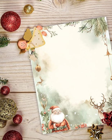 PARTH IMPEX 56 Sheets Christmas Writing Paper 8.5x11 - Letter Size Stationery Holidays Winter Party Looking Santa Letterhead Printer Paper - 120gsm Thick Decorative Double-sided Design