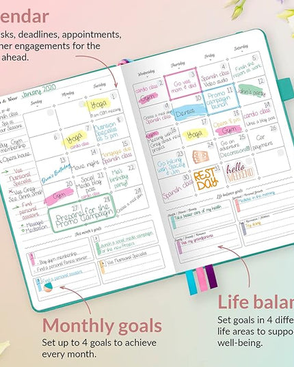 GoGirl Planner and Organizer for Women – A5 Size Weekly Planner, Goals Journal & Agenda to Improve Time Management, Productivity & Live Happier. Undated – Start Anytime, Lasts 1 Year – Turquoise