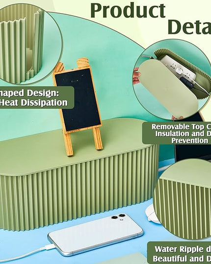 Marsui 2 Pcs Green Cable Management Organizer Box for Hiding Wires, Home Office Desk Floor Cord Organizer, 11.8 x 5.1 x 4.3 Inch Cord Strip Protect Holder Wire Storage