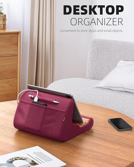 Lamicall Tablet Holder, Tablet Pillow Stand - Tablet Pillow Soft Pad for Bed and Lap, with Stylus Mount & Pocket, for iPad Pro 12.9, Air, Mini, Kindle, Galaxy Tab and 4-13" Tablet, Dark Red