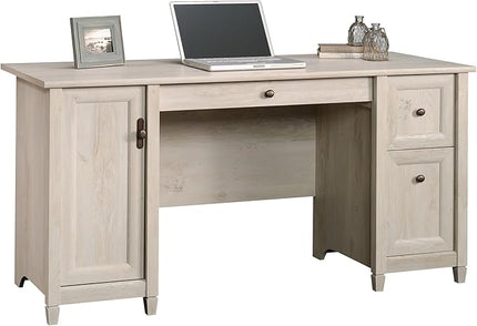 Sauder Edge Water Computer Desk with Storage Drawers, Home Office Desk, in Chalked Chestnut finish