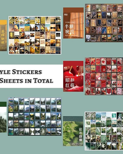 Daoeny Elegant Style 450 Pieces Washi Sticker Set, 9 Theme Scrapbooking Decals for DIY Arts and Crafts, Wall Decoration