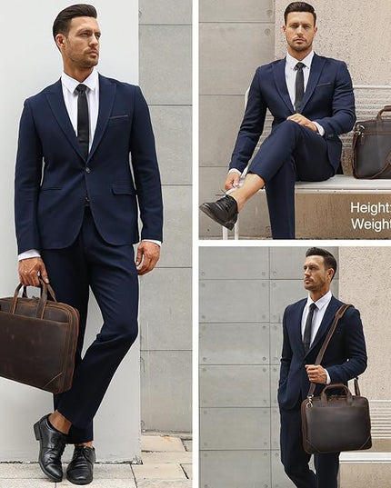 Leather Slim Briefcase for Men 15.6" Laptop Crossbody Messenger Bag Business Work Lawyer Attache Case