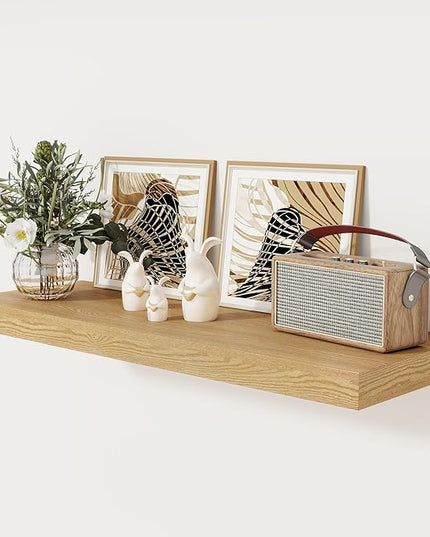 Floating Shelves 36 Inch Long, 12 Inch Deep Floating Shelves for Wall, 36 x 12 Shelves for Wall Storage & Display, 2" Thick Floating Shelf for Bathroom, Living Room, Bedroom, Oak Color, Set of 1
