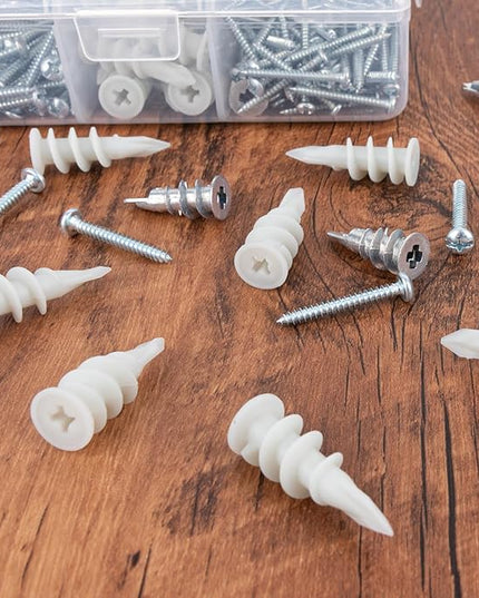 KURUI Self Drilling Drywall Anchors Assortment Kit, 200PCs Picture Hanging Kit for Frame,Curtain Rods,Art Hanging, 100PCs #6 Heavy Duty Metal Dry Wall Anchors 100PCs #8 Plastic Drywall Hangers