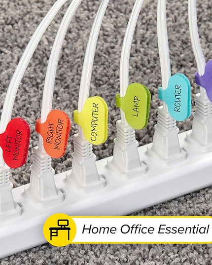 Wrap-It Storage - Cable Labels - Oval, Multi-Color (36 Pack) - Write-On Wire Tags for Cord Identification with Power Strips Behind Desks and TVs