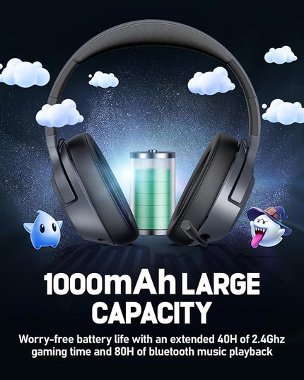 Wireless Gaming Headset for Nintendo Switch丨OLED丨Lite,2.4Ghz USB & Type-C， Bluetooth 5.4 Gaming Headphones with Noise Cancelling Microphone, 40Hr Battery, for PS5, PS4, PC, Mac, Laptop, Grey