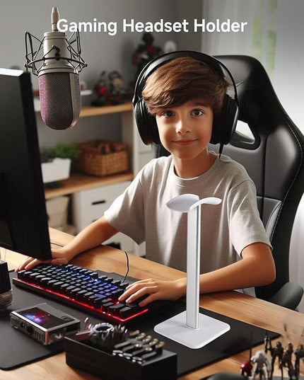 Sleek Modern Headphone Stand for Desk - Easy Assembly & Disassembly - Exquisite Craftsmanship Headset Holder for All Type PC Wireless Gaming Headset (White)