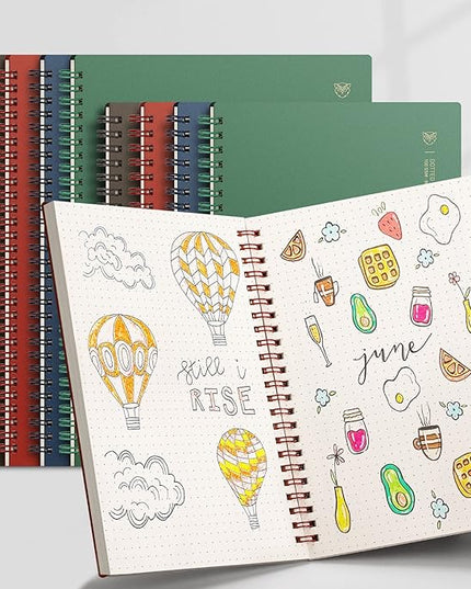 EMSHOI Dotted Journal Spiral Notebook 5.7" x 8.22" - 4 Pack 640 Pages 100gsm Thick Paper, A5 Dot Grid Notebook, Plastic Hardcover Bullet Notebooks Journals for Writing Women Men Work School Supplies