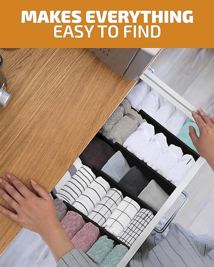 6 Pack Drawer Dividers 6 Inch High, 11”-17" Adjustable Bamboo Organizers Large Expandable Drawer Separators for Cloths, Dresser, Bedroom, Bathroom, Baby Drawer, Office & Kitchen Utensils (Black)