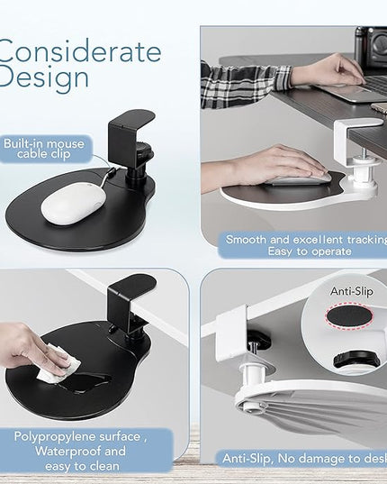 EHO Clamp on Mouse Platform, Clip on Pad Rotating 360 Degree, Ergonomic Mouse Tray Attachment, Mouse Pad, Slide Out Tray, Suitable for 1.5" Thickness Desk, for Home Office Desk Organizer (Platinum)
