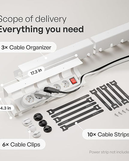 PAMO Cable Management Under Desk for Easy mounting Under-Table I Set of 3 - with 10X Cable Ties I Desk Organizer for Office/Home Office Table Thoughtful Cable Tray Holder