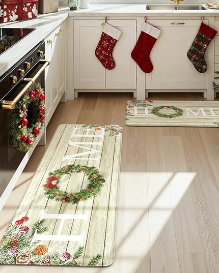 KIMODE Christmas Kitchen Mat 2PCS,Anti Fatigue Farmhouse Kitchen Rugs Non Slip,Waterproof Kitchen Floor Mat,Cushioned Comfort Standing Mat,Christmas Decorations for Home Kitchen
