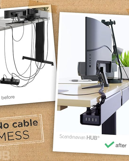 No-Screw Under Desk Cable Management Tray - Self-Adhesive Installation, Cord Management, Cable Tray, Under Desk Wire Organizer - Black Set of 2