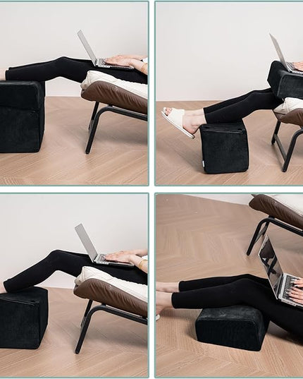 3 Adjustable Heights Foot Rest for Under Desk at Work - Ergonomic High Density Foam Footrest with Washable Cover, Foot Stools for Office, Home, Gaming (Black)