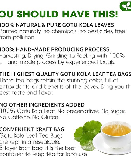 FreshDrinkUS, Premium Gotu Kola Leaf Tea – 75 Tea Bags | Pure Dried Centella Asiatica Leaves | Naturally Caffeine-Free Herbal Tea | Refreshing Aroma & Smooth Taste | Premium Herbal Infusion. Vegan