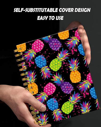 Spiral Journal Notebook for Women,A5 College Ruled Notebooks 6"x 8.4", 120 Pages Lined Journal with Premium Thick Paper,Perfect for School Office Home Gifts(Colorful Pineapple)