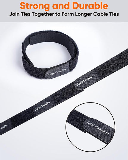 CableCreation Cable Ties 7 inch, 50PCS Reusable Fastening Organizer Cord/Tie Wrap, Nylon Adjustable Cable Management, 7 × 0.8 inch/Black