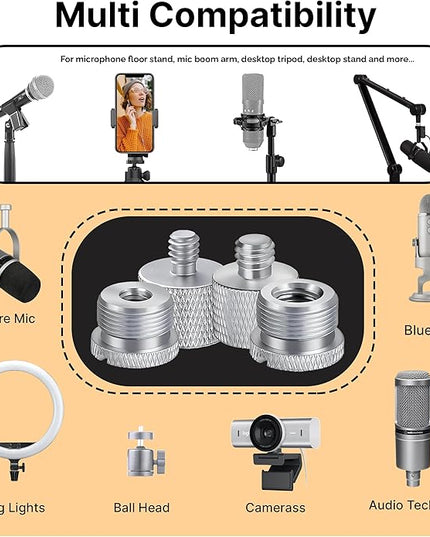 IXTECH Mic Stand Adapter Set 8 pieces Metal Microphone Stand Screw Thread Adapter 5/8 Female to 3/8 Male 3/8 Female to 5/8 Male 5/8 Female to 1/4 Male 1/4 Female to 5/8 Male Tripod Adapter ADP03A Slvr