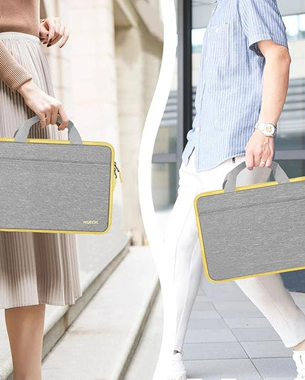 Hseok Laptop Case 13.3-14 inch Breifcase Handbag, Water-Resisten & Shockproof Laptop Sleeve Compatible with MacBook Pro 14",MacBook Air/Pro 13.3"and 13"-14" HP,Dell,Lenovo,Asus,Acer,Light gray-yellow