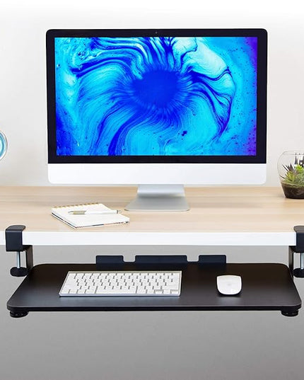 Mount-It! Clamp Keyboard Tray, Under Desk Slide-Out Clamp-On Keyboard and Mouse Drawer, 26.4" W x 11.8" D Ergonomic Retractable Platform for Typing, No-Drill Installation, Black