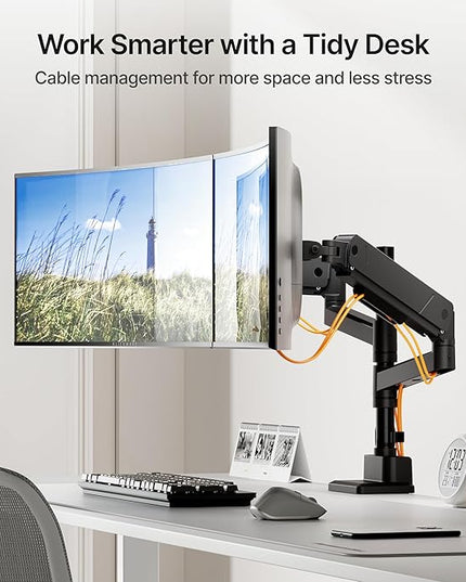 monTEK Dual Monitor Mount Tall Monitor arms for 2 Monitors for 17 to 35 Inch Curved Screen Holds 35 Lbs Adjustable Heavy Duty Monitor Desk Mount Cable Management, VESA 75/100mm, MA1007PBK-D