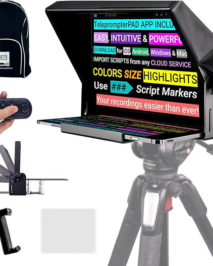 iLight PRO 12" Autocue teleprompter iPad Tablet - Kit teleprompter for Video with Remote Control, APP & Carry Bag, Beam Splitter Prompter DSLR, iPhone, APP for Apple Android Mac Win