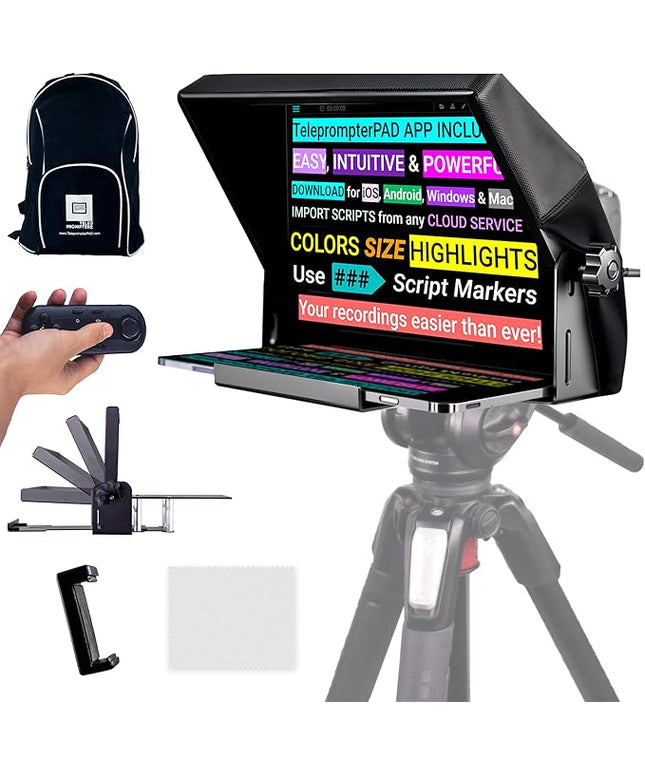 iLight PRO 12" Autocue teleprompter iPad Tablet - Kit teleprompter for Video with Remote Control, APP & Carry Bag, Beam Splitter Prompter DSLR, iPhone, APP for Apple Android Mac Win